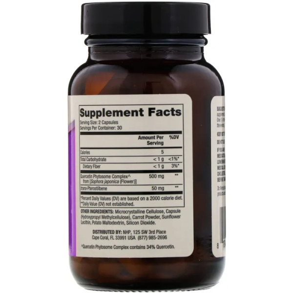 Кверцетин і птеростільбен, Quercetin and Pterostilbene, Dr. Mercola, 60 капсул