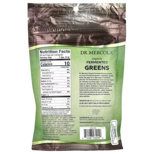 Ферментована зелень, Fermented Greens, Dr. Mercola, органік, 270 г