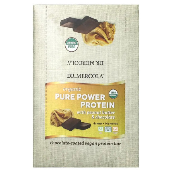 Протеїновий батончик, Pure Power Protein, Dr. Mercola, 12 батончиків по 52 г кожен