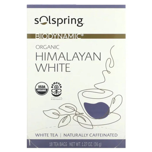 Гімалайський білий чай, Organic Himalayan White Tea, Solspring, Biodynamic, Dr. Mercola, 18 пакетиків (36 г)