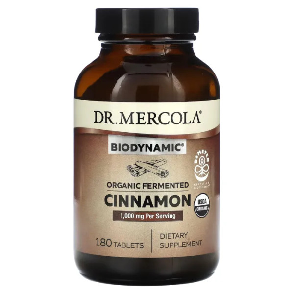 Кориця Biodynamic, Cinnamon, Dr. Mercola, органічна, ферментована, 1000 мг, 180 таблеток (500 мг на таблетку)
