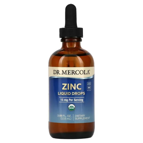 Цинк, Zinc, Dr. Mercola, 15 мг, 115 мл