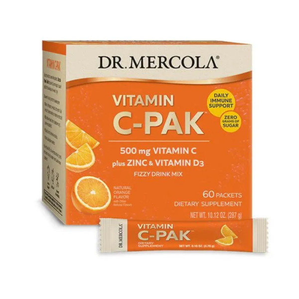 Вітамін С+цинк+D3, Vitamin C-PAK, Dr. Mercola, смак апельсина, 60 стиків