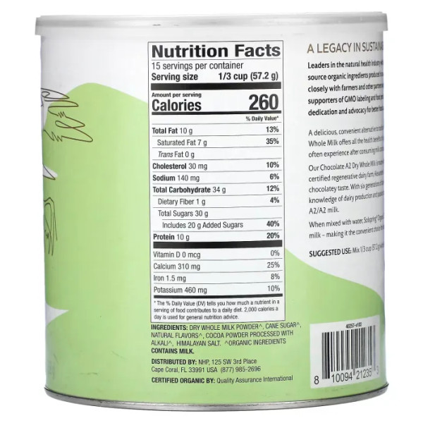 Молоко сухе незбиране А2, Dry Whole Milk, Dr. Mercola, Solspring, органічна, 495 г