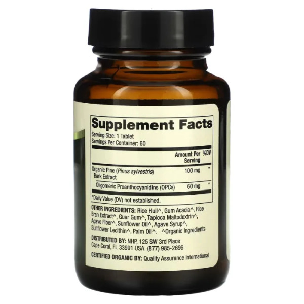 Екстракт соснової кори з комплексом олігомерних проантоціанідинів, Pine Bark Extract with OPCs, Dr. Mercola, органічний, 60 таблеток