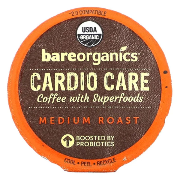 Кава, Coffee With Superfoods, BareOrganics, Cardio Care, з суперфудами, середнє обсмажування, 10 чашок по 11,5 г