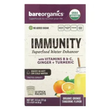 Суперфуд для иммунитета, Superfood Water Enhancer BareOrganics Immunity, апельсин и мандарин, 12 стиков по 6 г