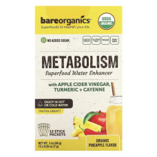 Суперфуд для метаболизма, Superfood Water Enhancer BareOrganics Metabolism, ананас, 12 пакетиков-стиков по 7 г