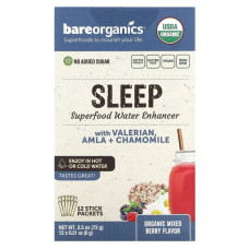 Суперфуд для воды поддержка сна, Superfood Water Enhancer BareOrganics Sleep, органик, смесь ягод, 12 пакетиков по 6 г