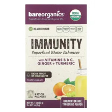 Суперфуд для иммунитета, Superfood Water Enhancer BareOrganics Immunity, апельсин и мандарин, 5 стиков по 6 г
