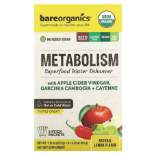 Суперфуд для метаболизма, Metabolism Superfood Water Enhancer BareOrganics, вкус лимон, 5 пакетиков по 6,5 г