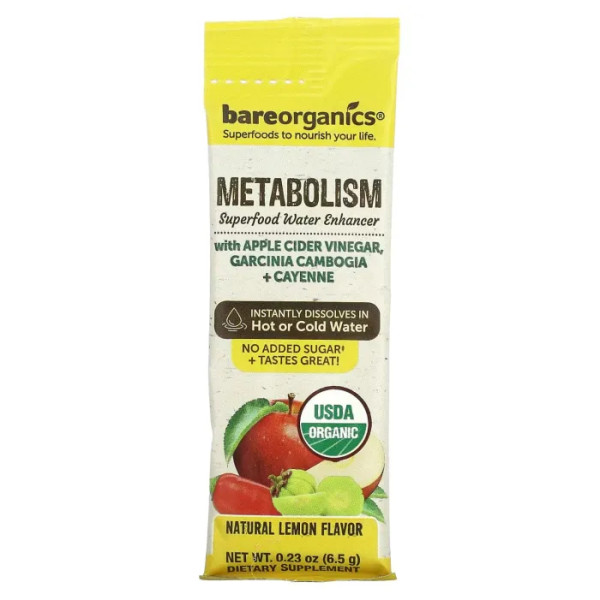Суперфуд для метаболізму, Metabolism, Superfood Water Enhancer, BareOrganics, смак лимона, 5 пакетиків по 6,5 г кожен