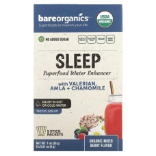 Суперфуд для воды поддержка сна, Superfood Water Enhancer BareOrganics Sleep, органик, смесь ягод, 5 пакетиков по 6 г