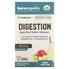 Суперфуд для пищеварения, Digestion Superfood Water Enhancer BareOrganics, вкус лимон, 5 пакетиков по 7 г