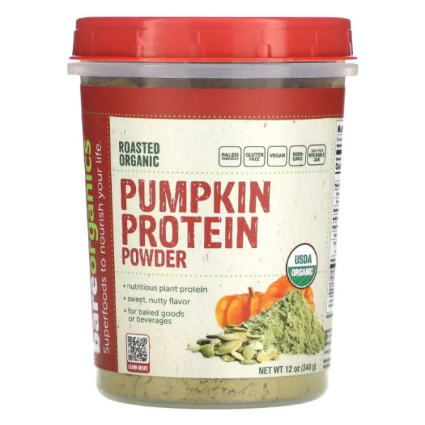 Гарбузовий протеїн, Roasted Organic Pumpkin Protein Powder, BareOrganics, обсмажений, органічний, порошок, 340 г