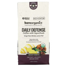 Кава з суперфудами, Coffee With Superfoods BareOrganics Daily Defense, мелена, темна обсмажування, 283 г