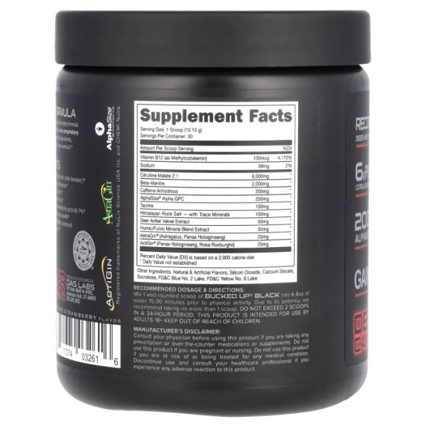 Передтренувальний комплекс, Black, Pre-Workout, Bucked Up, чорний, виноград та полуниця, 304,53 г