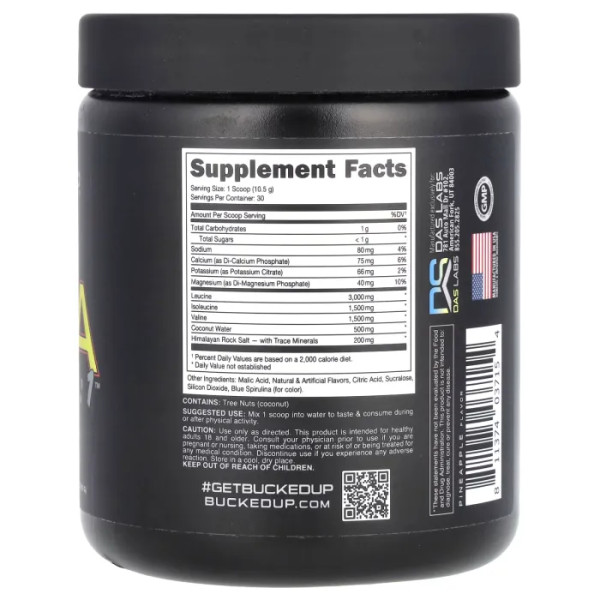 Амінокислоти BCAA, Original BCAA 2:1:1, Bucked Up, формула для фізичної та розумової витривалості, смак - синій ананас, 315 г