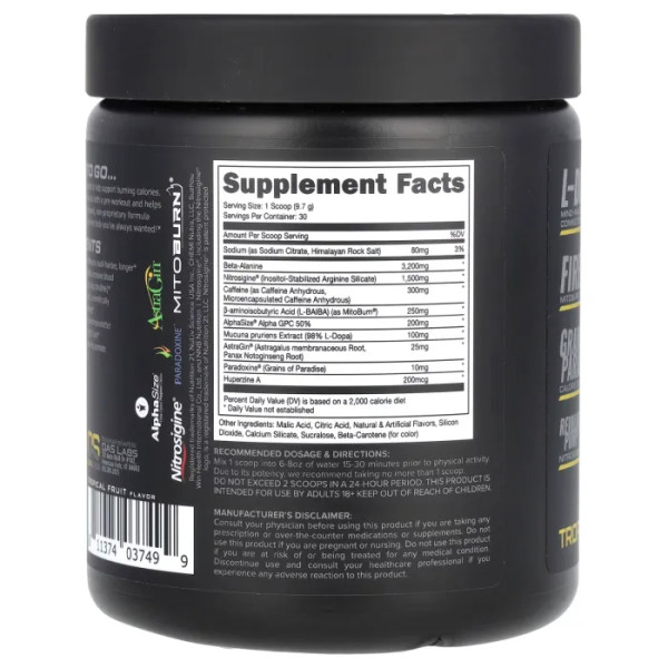 Передтренувальний комплекс, спалювання калорій, LFG Burn, Pre-Workout, Bucked Up, з кофеїном, з тропічним смаком, 291 г