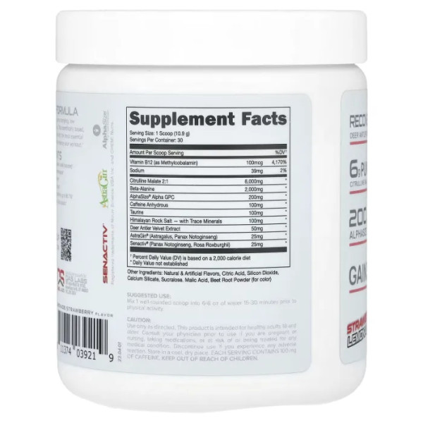 Передтренувальний комплекс з кофеїном, 100, Pre-Workout, Bucked Up, сприяє прискореному відновленню, зростанню сили, витривалості та м'язової маси, зі смаком полуничного лимонаду, 327 г