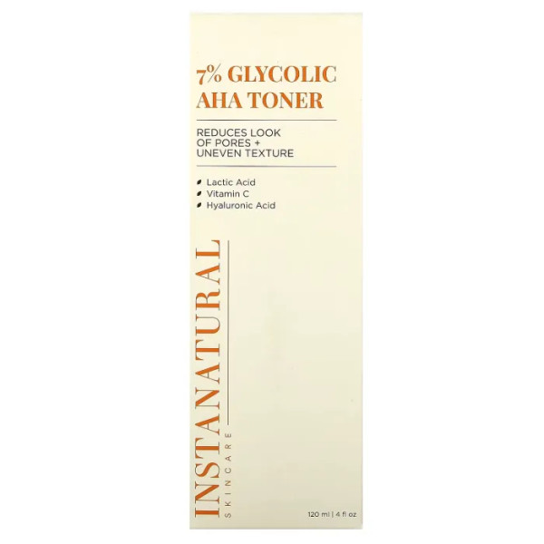 Тонік для обличчя гліколієвий 7%, з AHA-кислотами, 7% Glycolic AHA Toner, InstaNatural, 120 мл