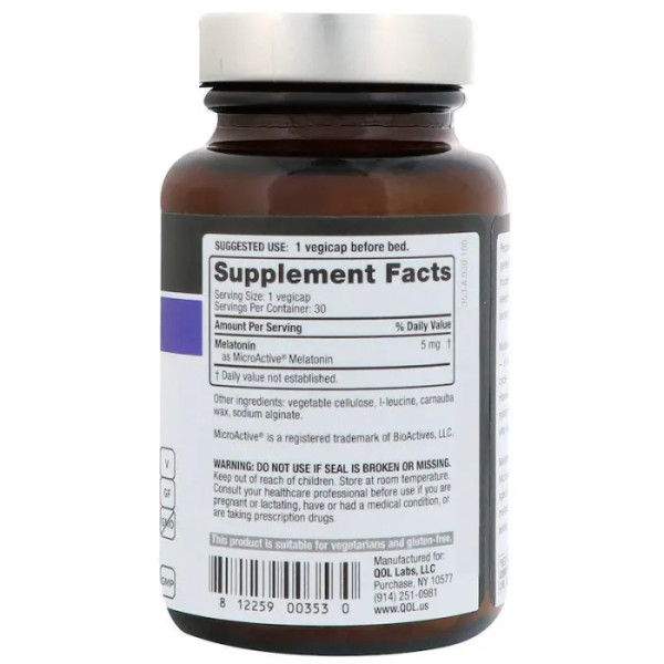 Мелатонін, Melatonin-SR, Quality of Life Labs, сповільненого вивільнення, 5 мг, 30 вегетаріанських капсул