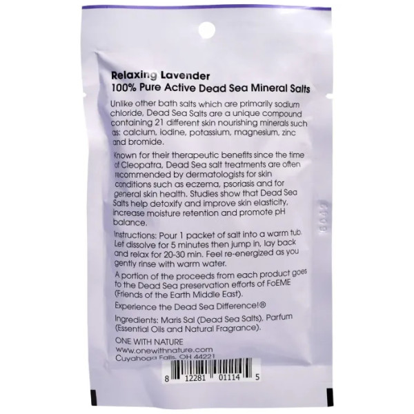Мінеральна сіль для ванни, Mineral Salts, One with Nature, аромат лаванди, 70 г