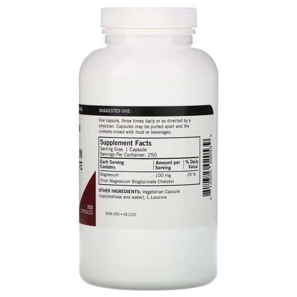 Магній хелат бісгліцинат, Magnesium Bisglycinate Chelate, Kirkman Labs, 250 капсул