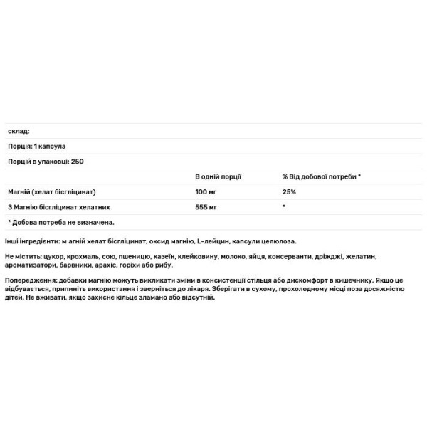 Магній хелат бісгліцинат, Magnesium Bisglycinate Chelate, Kirkman Labs, 250 капсул