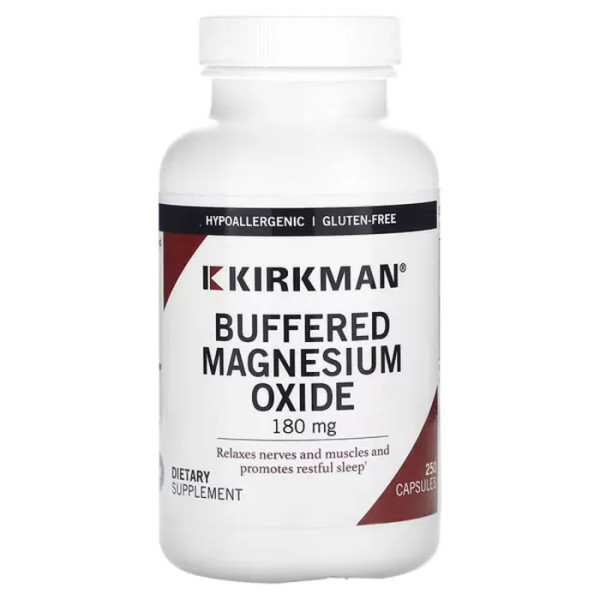 Магній оксид, Buffered Magnesium Oxide, Kirkman Labs, забуферений, 180 мг, 250 вегетаріанських капсул
