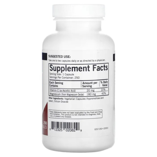 Магній оксид, Buffered Magnesium Oxide, Kirkman Labs, забуферений, 180 мг, 250 вегетаріанських капсул