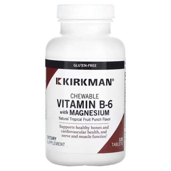 Вітамін B6 з магнієм, Chewable Vitamin B-6 with Magnesium, Kirkman Labs, пунш з натуральних тропічних фруктів, 120 жувальних таблеток