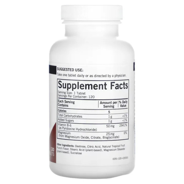 Вітамін B6 з магнієм, Chewable Vitamin B-6 with Magnesium, Kirkman Labs, пунш з натуральних тропічних фруктів, 120 жувальних таблеток