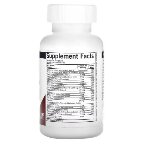 Мультивітаміни та мінерали з 5-MTHF, Advanced Adult Multivitamin & Minerals with 5-MTHF, Kirkman Labs, для дорослих, 180 вегетаріанських капсул