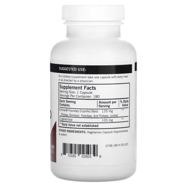 Травні ферменти, Enzyme Aid, Kirkman Labs, 180 вегетаріанських капсул