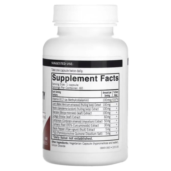 Суміш грибів, для ясності розуму та концентрації, Mushroom, Mental Clarity & Focus, Kirkman Labs, 60 вегетаріанських капсул