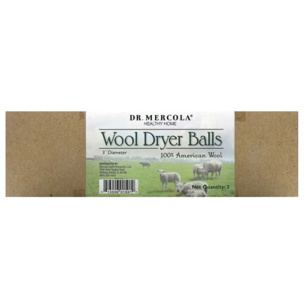 Сушильні кулі з шерсті, Wool Dryer Balls, Dr. Mercola, 3 шт.