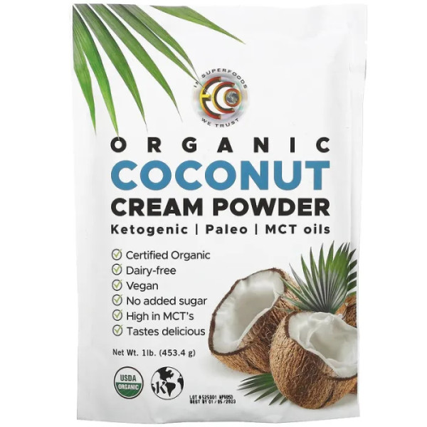 Кокосові вершки, Organic Coconut Cream Powder, Earth Circle Organics, органік, порошок, 453.4 г