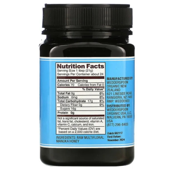 Мед Манука, Raw Manuka Honey, Wedderspoon Organic, 500 г.