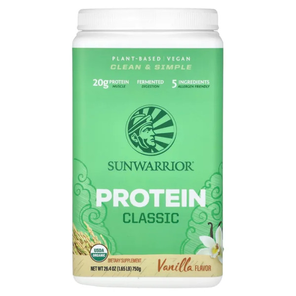 Протеїн класичний, Classic Protein, Sunwarrior, 100% веганський, ваніль, 750 г