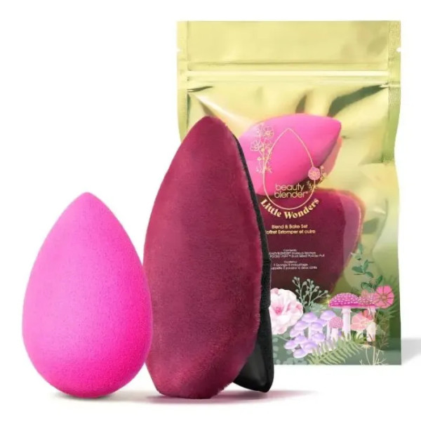 Подарунковий набір, Little Wonders, BeautyBlender, лімітований, спонж для макіяжу + пуховка для розсипчастої пудри, колір бордовий\/рожевий