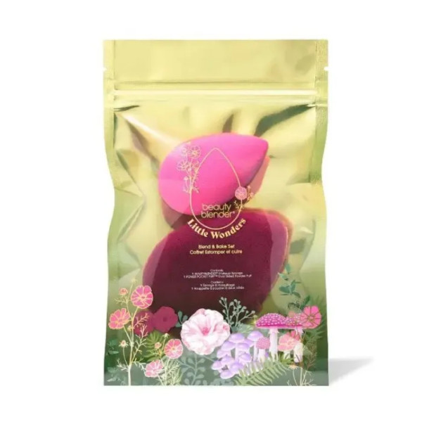 Подарунковий набір, Little Wonders, BeautyBlender, лімітований, спонж для макіяжу + пуховка для розсипчастої пудри, колір бордовий\/рожевий