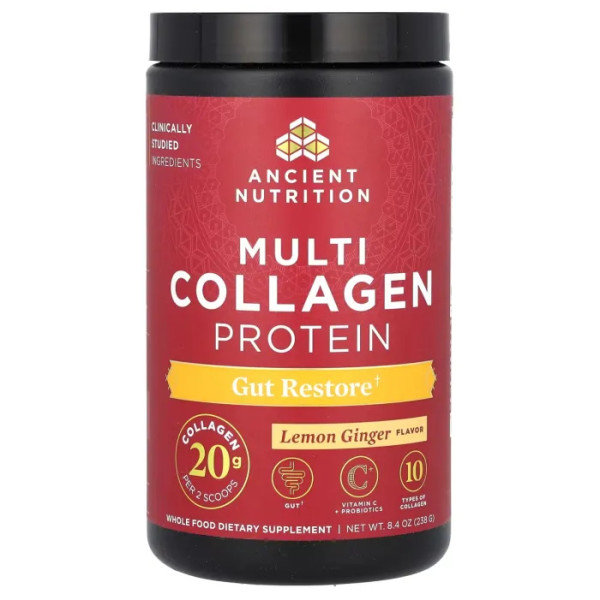 Колагеновий протеїн, Multi Collagen Protein, Ancient Nutrition, зі смаком лимона та імбиру, 238 г