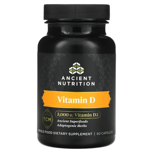 Вітамін D, Vitamin D, Dr. Axe \/ Ancient Nutrition, 125 мкг (5000 МО), 60 капсул