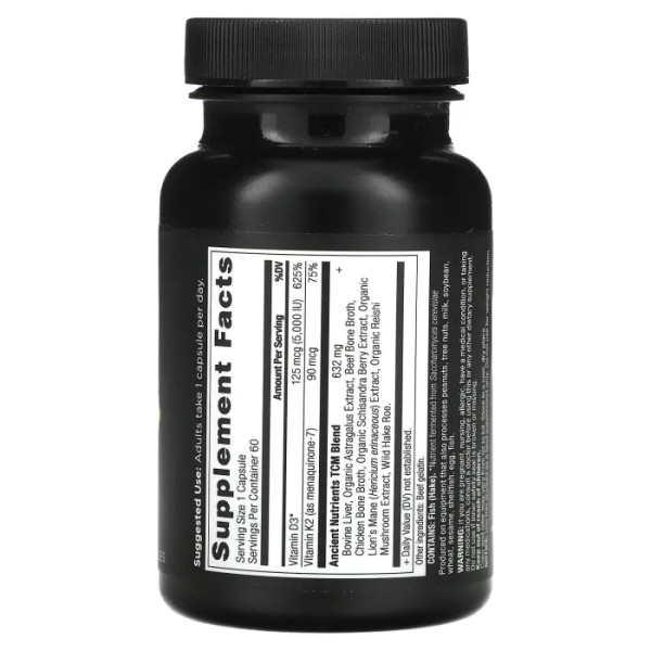 Вітамін D, Vitamin D, Dr. Axe \/ Ancient Nutrition, 125 мкг (5000 МО), 60 капсул