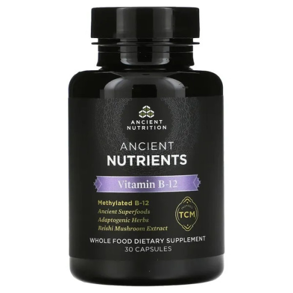 Вітамін B-12, Vitamin B-12, Dr. Axe \/ Ancient Nutrition, 30 капсул