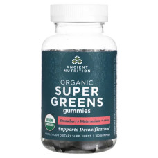 Суперзелень органічна, жувальні, смак полуниці та кавун, Dr. Axe/Ancient Nutrition Organic Super Greens, 100 жувальних таблеток
