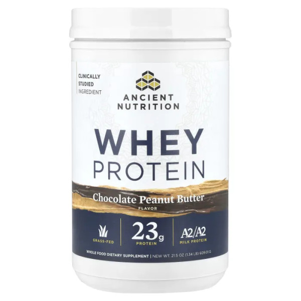 Сироватковий протеїн, Whey Protein, Dr. Axe\/Ancient Nutrition, шоколадно-арахісова паста, 609,01