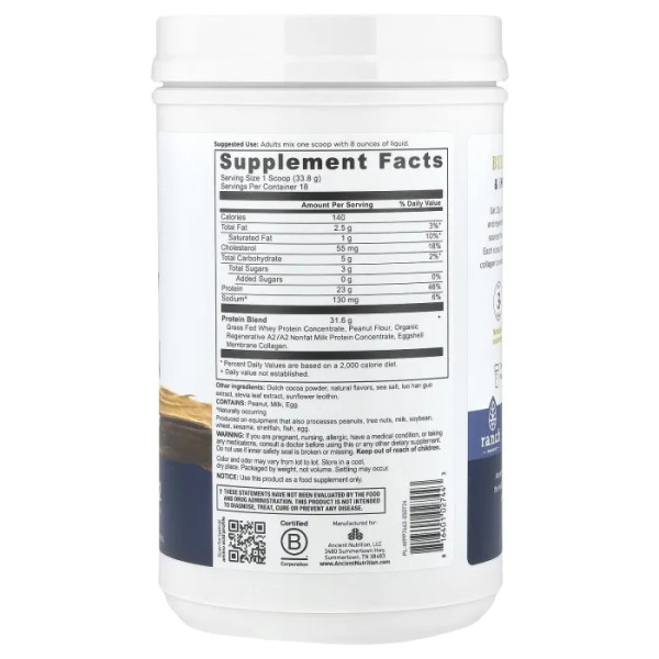 Сироватковий протеїн, Whey Protein, Dr. Axe\/Ancient Nutrition, шоколадно-арахісова паста, 609,01