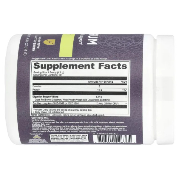 Молозиво, Colostrum, Dr. Axe \/ Ancient Nutrition, лимонний батончик, 114 г